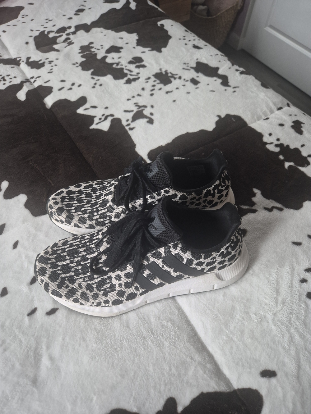 adidas Black and White Leopard Knit Runners